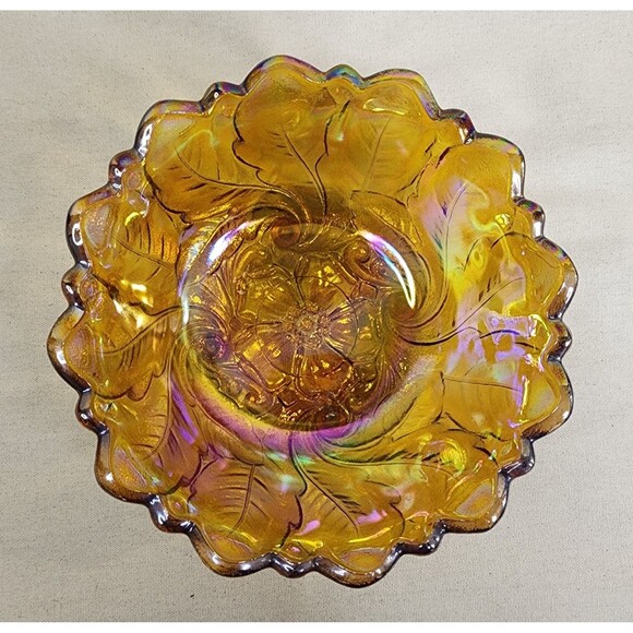 Indiana Glass Other - Indiana Glass Marigold Carnival Glass “Wild Rose” Footed Bowl (1920–1930)